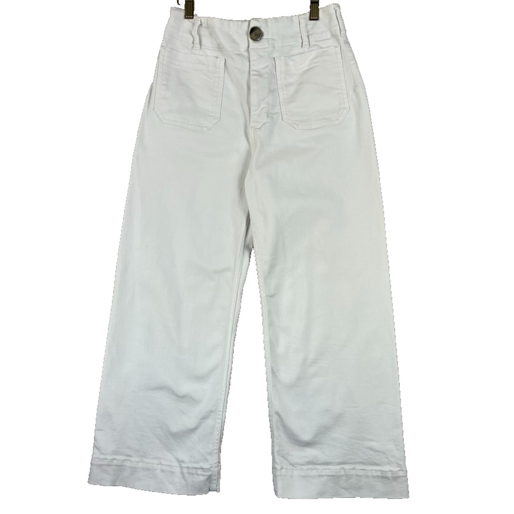 Maeve White Wide-Leg Cropped Pants Women's 28 High-Rise Patch Pockets